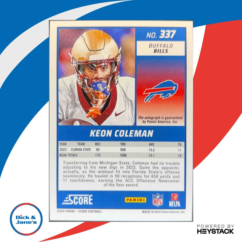 2024 Panini Score Keon Coleman Signatures