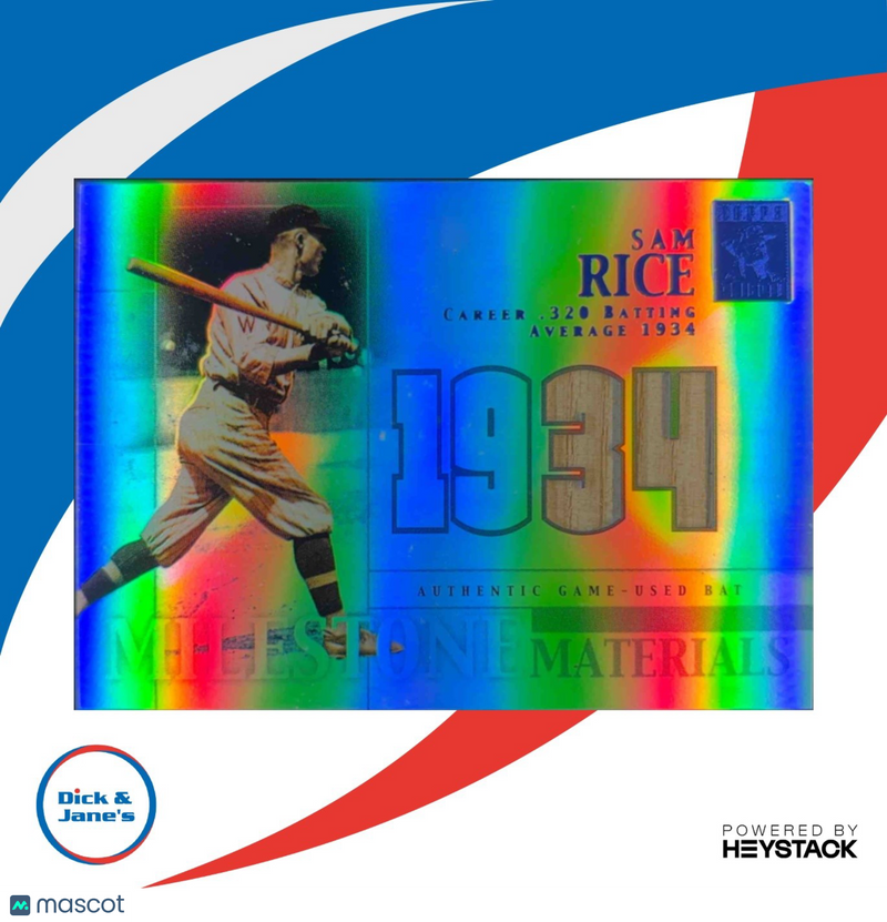 2002 Topps Tribute Sam Rice Milestone Materials Season Bat 29/34 Washington