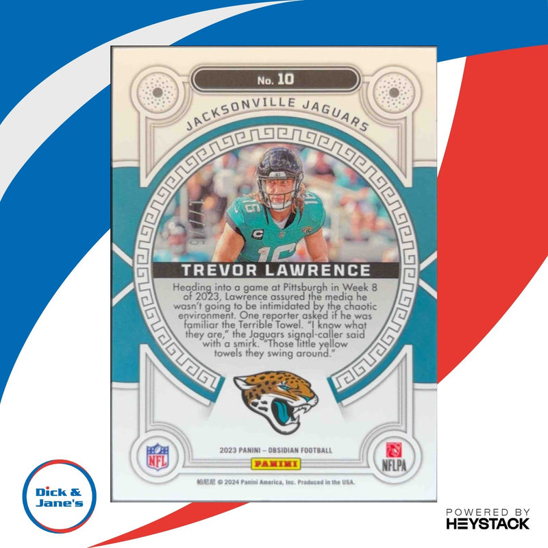 2023 Panini Obsidian Trevor Lawrence Orbital Electric Etch Purple /75 Jaguars