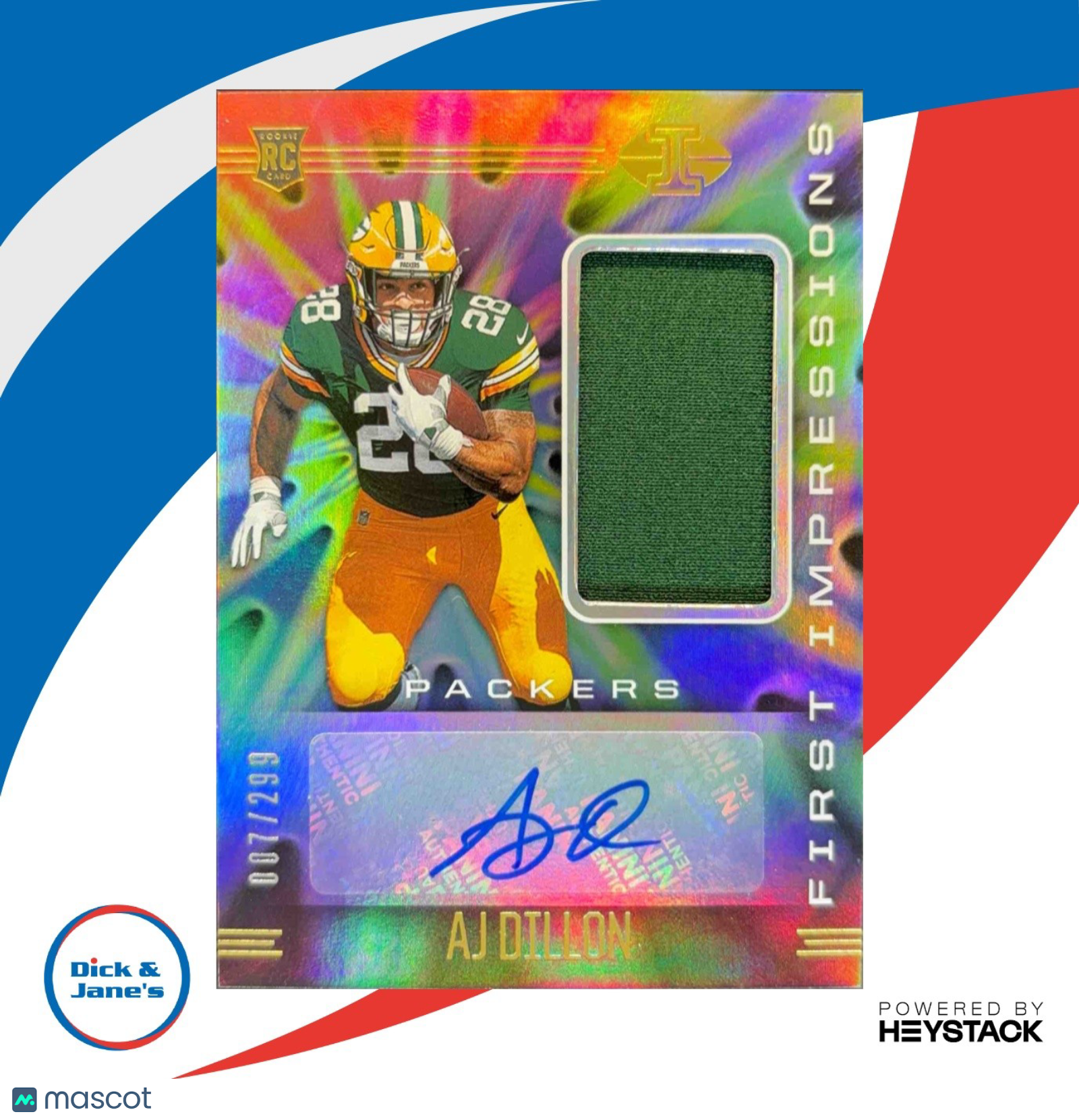 2020 Panini Illusions AJ Dillon 7/299 #122 RC Auto Green Bay Packers