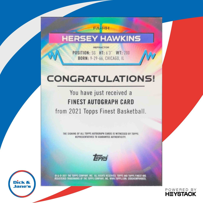 2021-22 Topps Finest Hersey Hawkins Auto Refractor 75/75