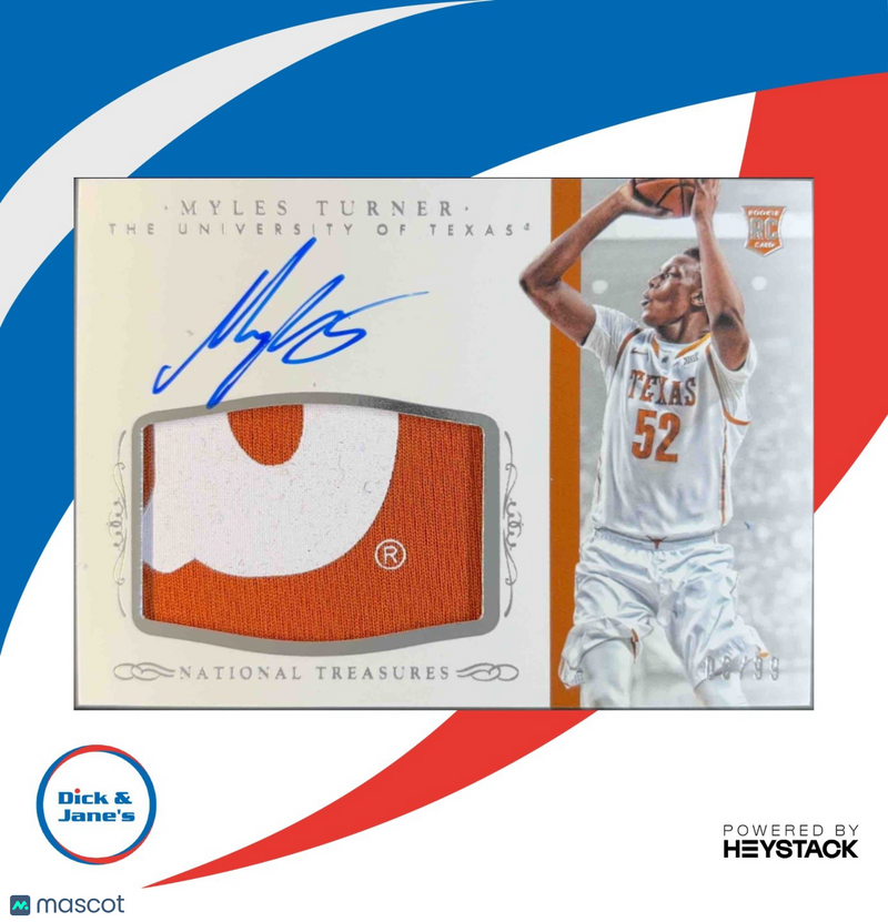2015-16 Panini National Treasures Myles Turner 06/99 Patch Rookie Auto Pacers