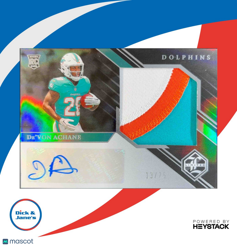 2023 Panini Limited De'Von Achane Silver Spotlight 13/75 RC Auto Miami Dolphins
