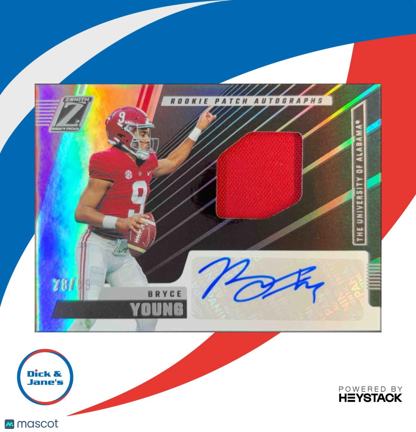 2023 Panini Chronicles Draft Picks Bryce Young Zenith Rookie Patch Auto 78/99 RC