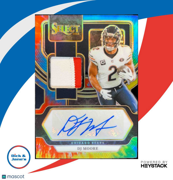 2023 Panini Select DJ Moore Signature Memorabilia Tie Dye Prizm 1/25 Auto Bears
