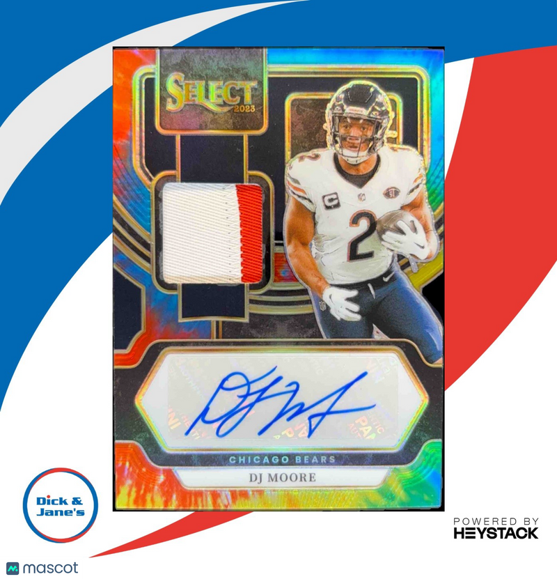 2023 Panini Select DJ Moore Signature Memorabilia Tie Dye Prizm 1/25 Auto Bears