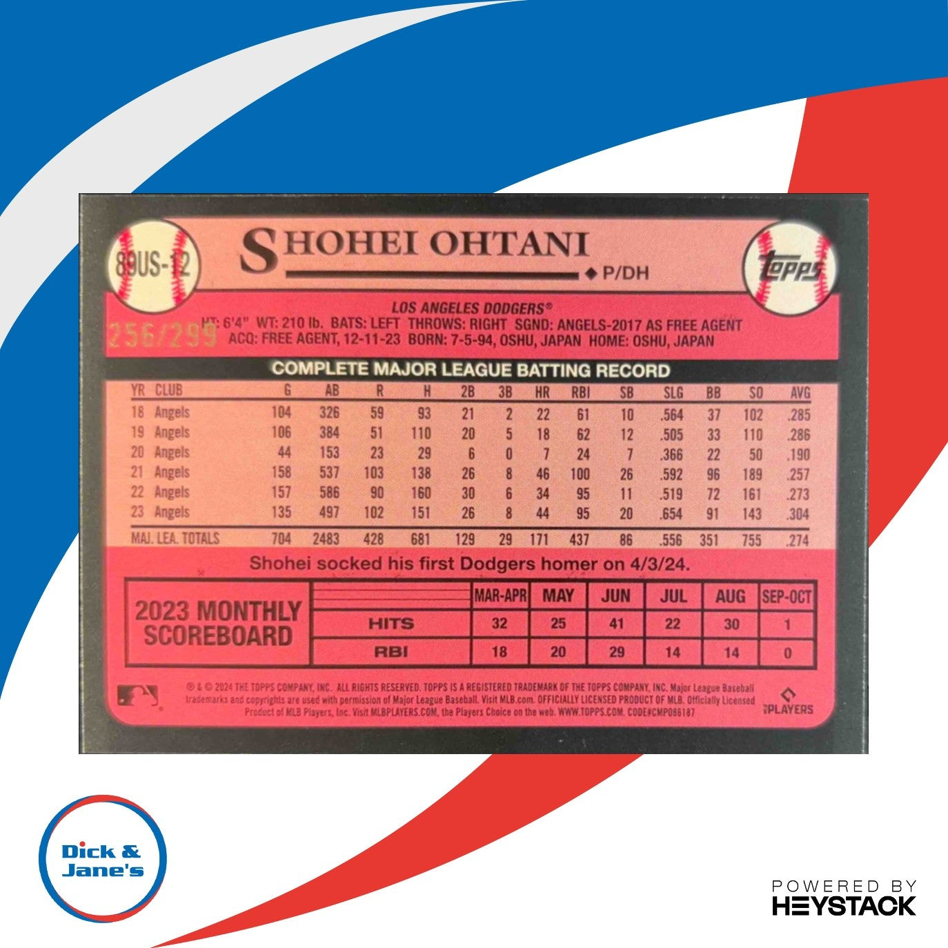 2024 Topps Update Shohei Ohtani 1989 Baseball Black 256/299 #89US-12 Dodgers