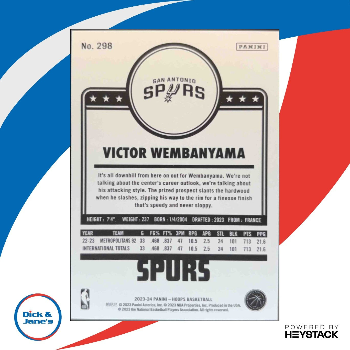 2023-24 Panini Hoops Victor Wembanyama Yellow #298 RC San Antonio Spurs