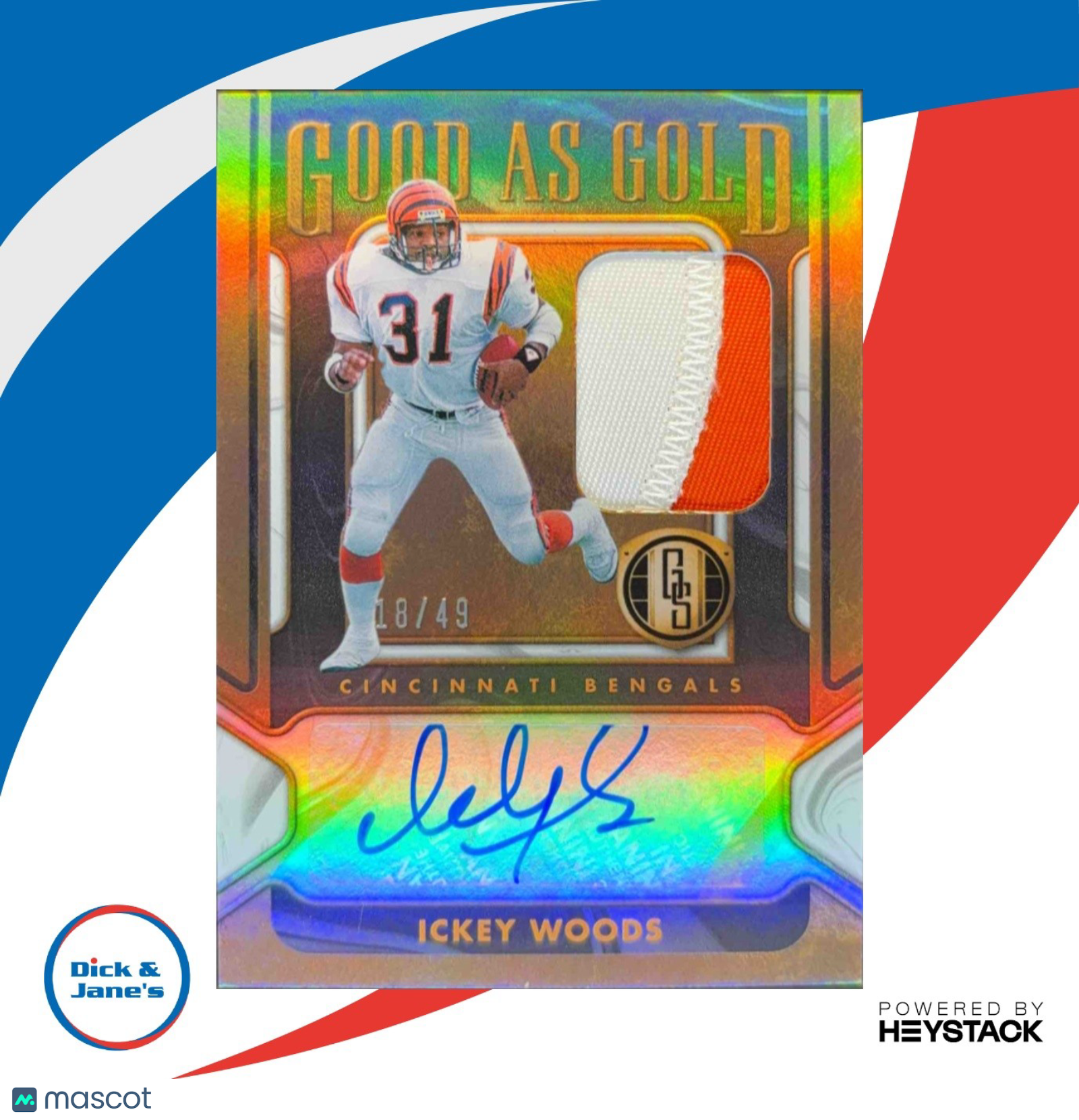 2024 Panini Gold Standard Ickey Woods Good as White 18/49 Patch Auto Bengals