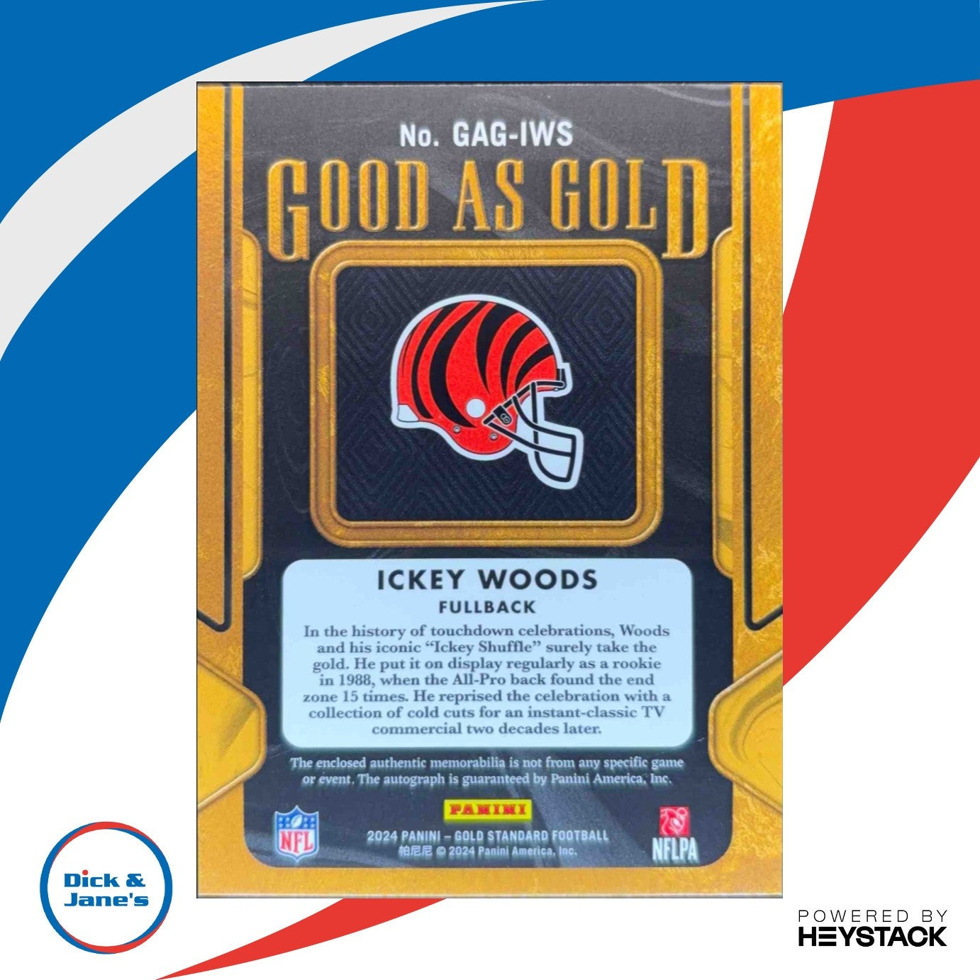 2024 Panini Gold Standard Ickey Woods Good as White 18/49 Patch Auto Bengals