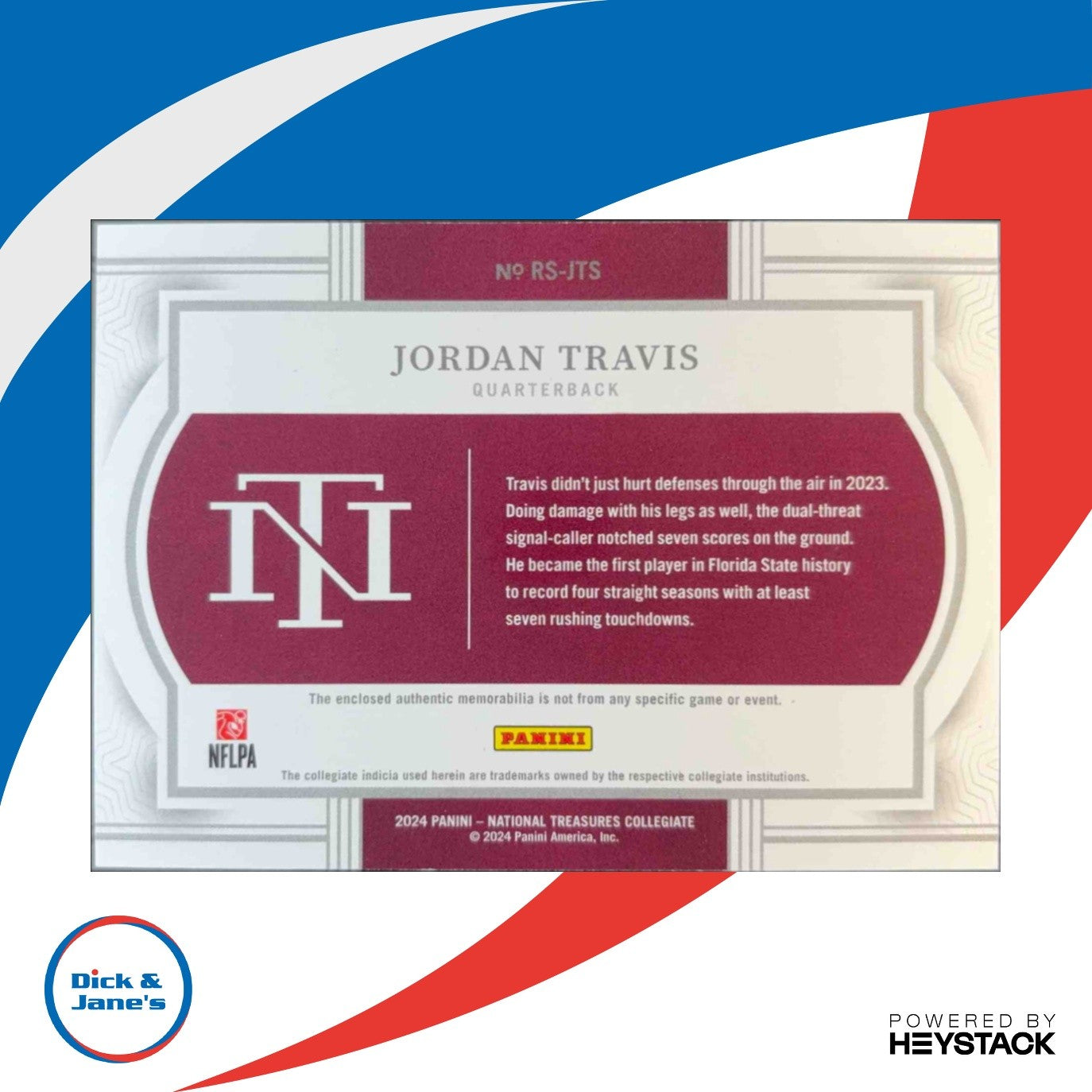 2024 National Treasures Collegiate Jordan Travis Rookie Silhouettes /99 MEM FSU