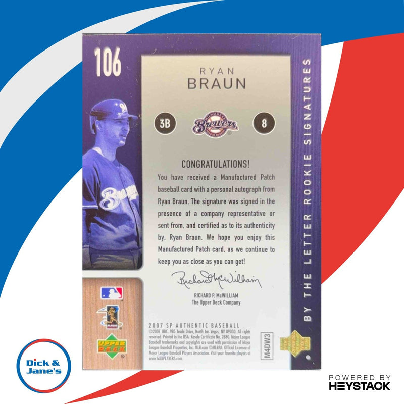 2007 SP Authentic Ryan Braun /50