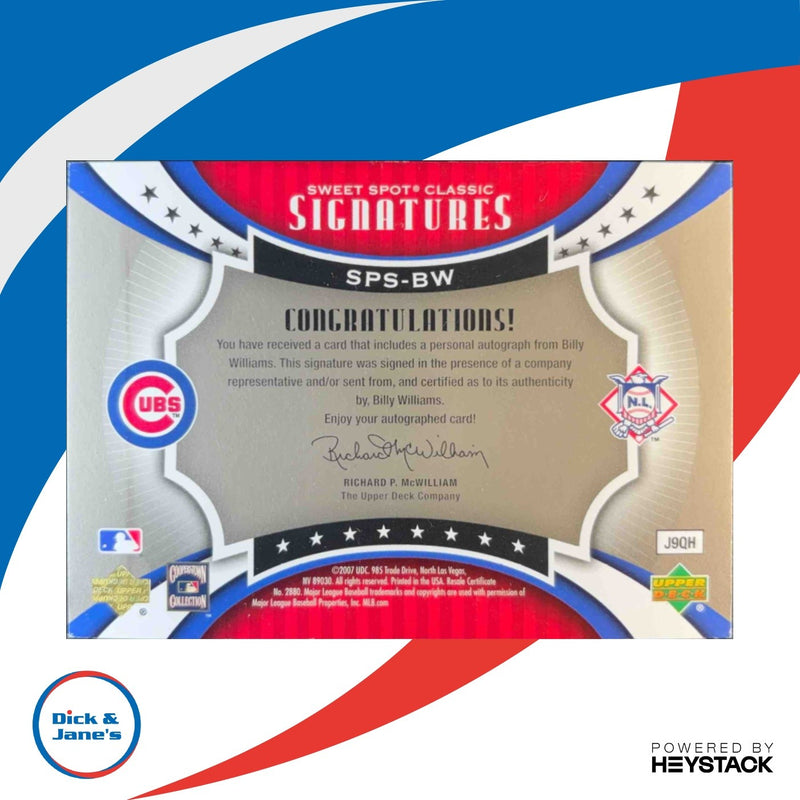 2007 Sweet Spot Classic Billy Williams Signatures Silver Stitch Blue Ink /26 AU
