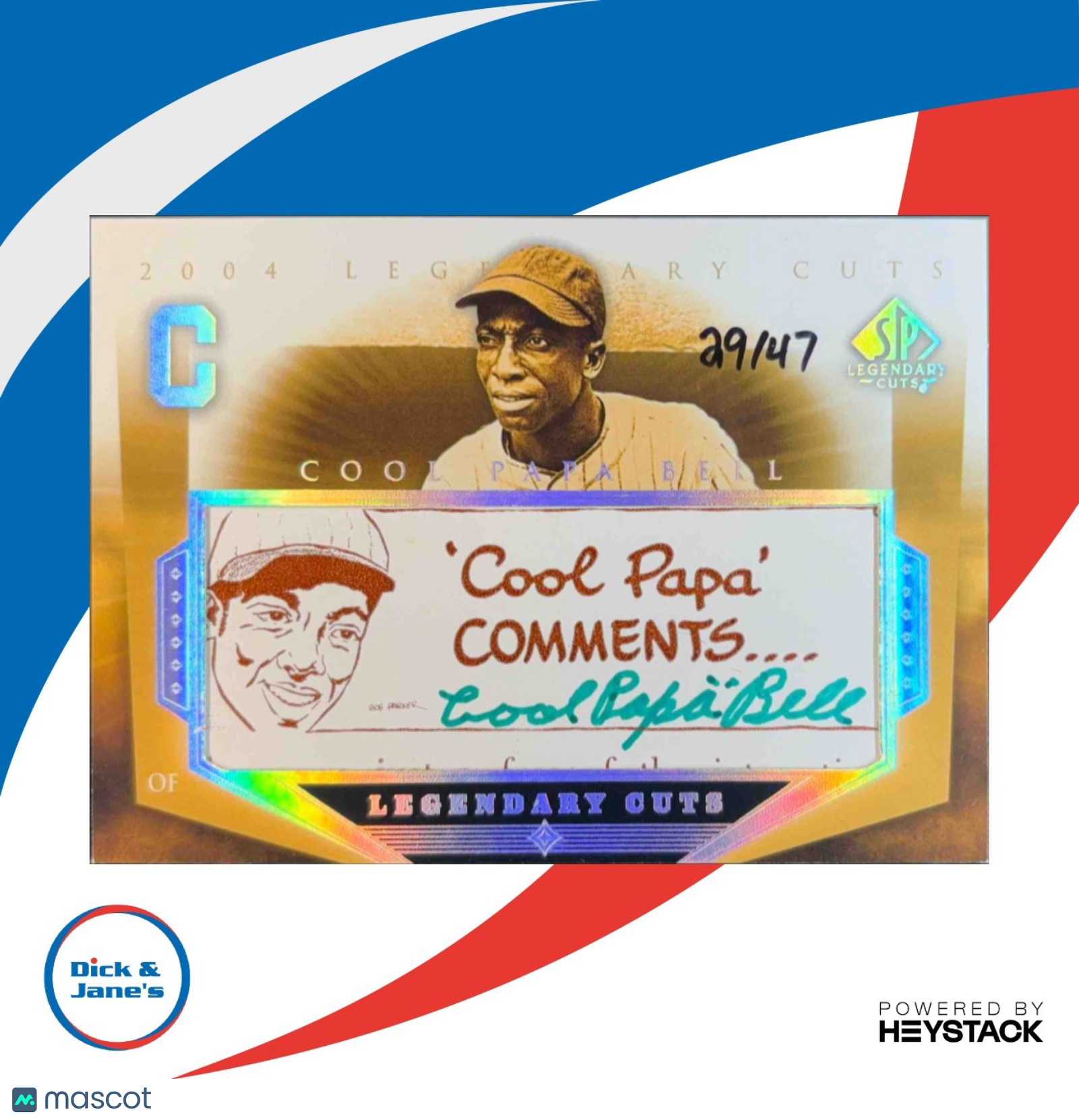 2004 SP Legendary Cuts Autographs #PB James Cool Papa Bell 29/47 Crawfords RARE!