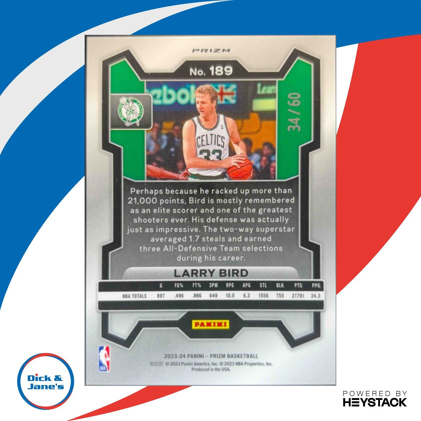 2023-24 Panini Prizm Larry Bird Prizms Orange Wave 34/60 #189 Boston Celtics