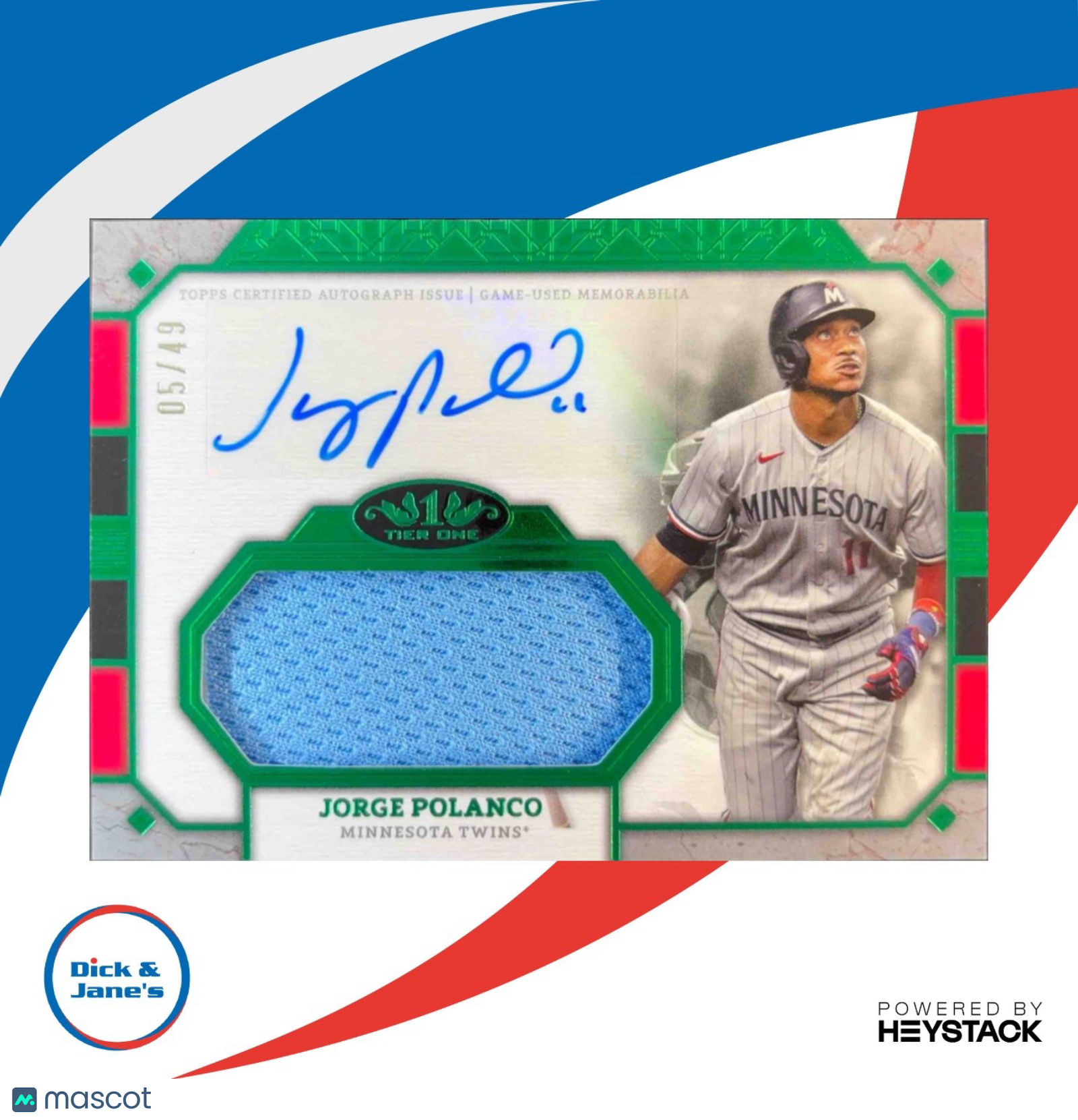2024 Topps Tier One Jorge Polanco Autographed Relics Jumbo Green 5/49 Minnesota