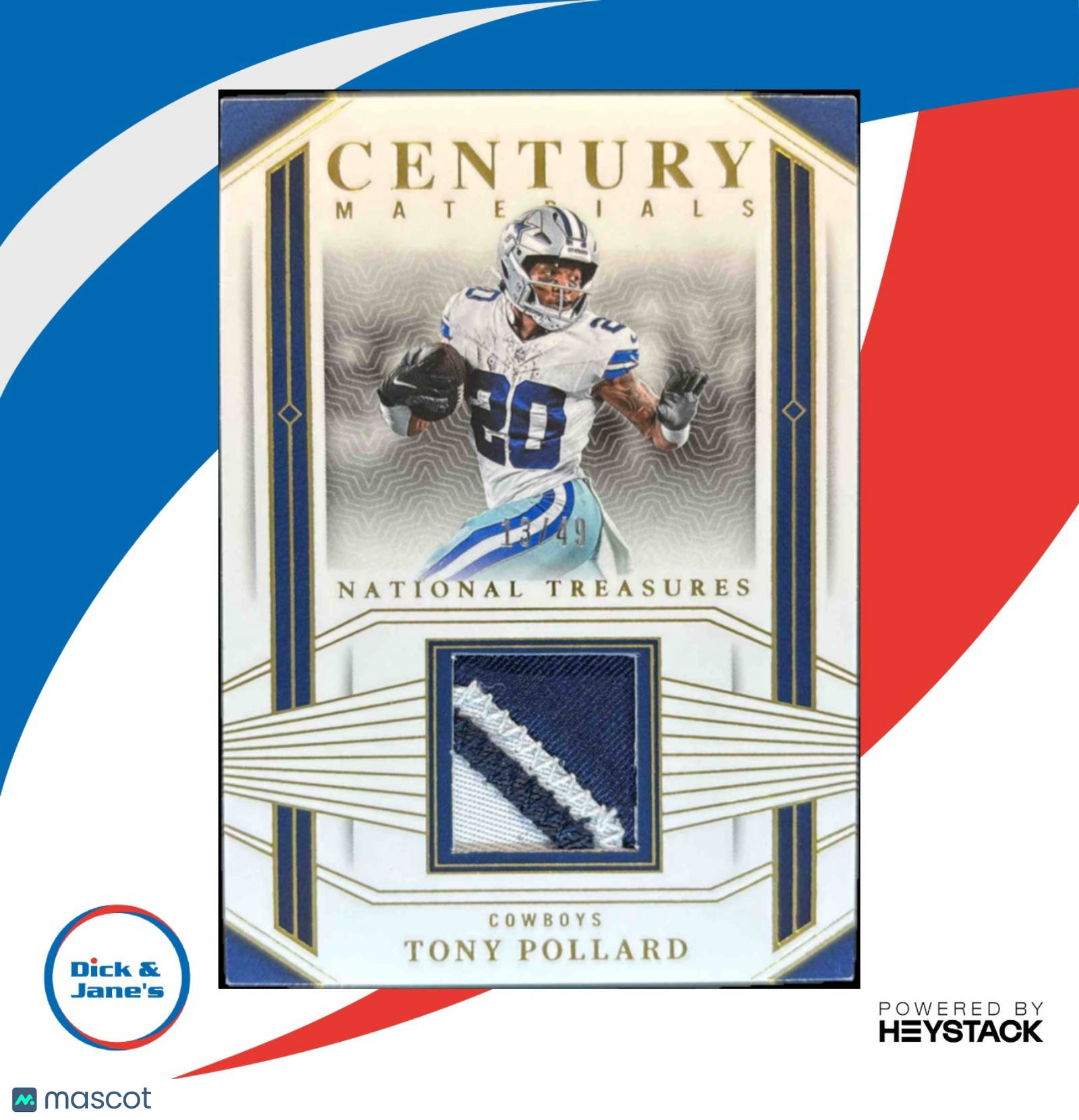 2023 National Treasures Tony Pollard Century Materials Gold /49 Dallas Cowboys