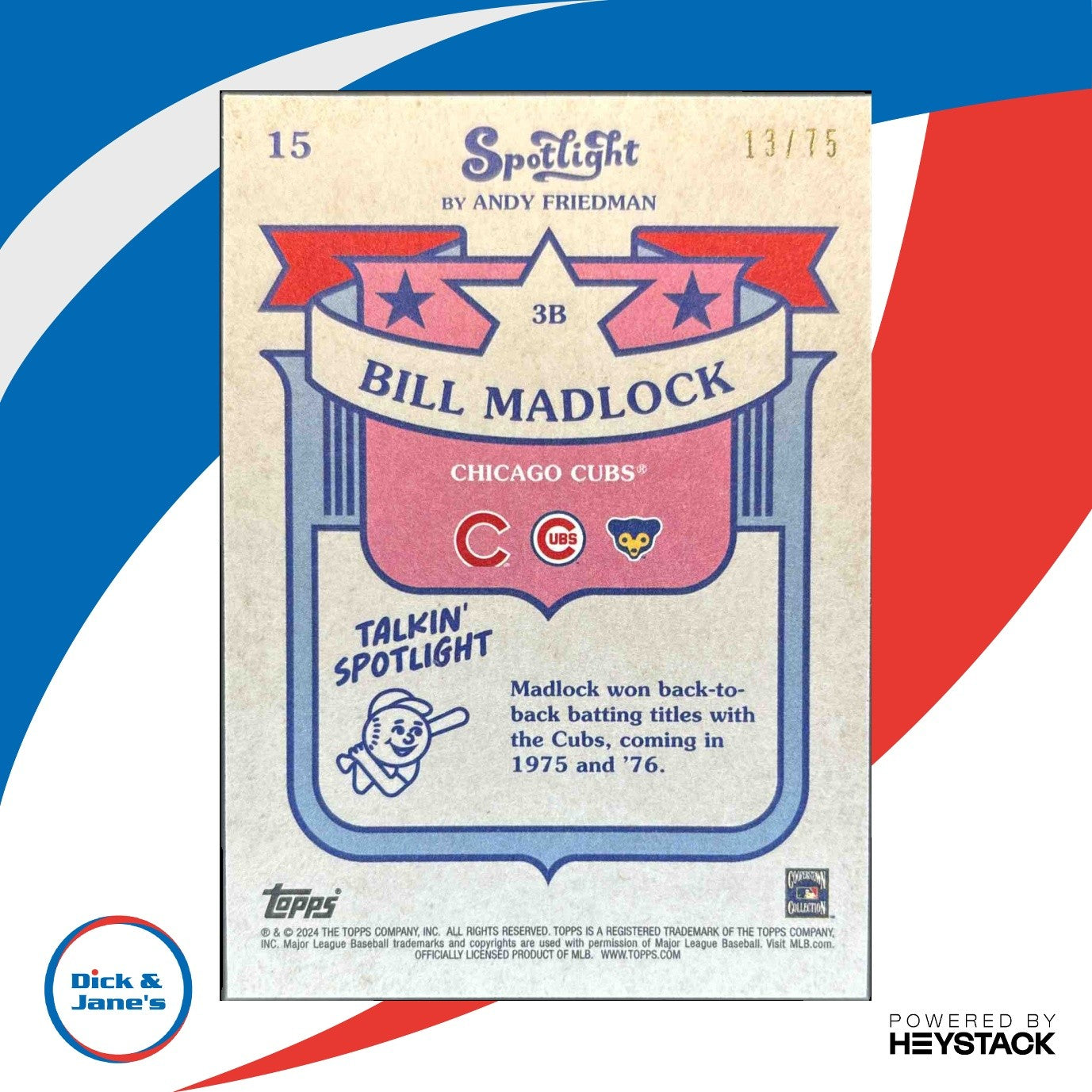 2024 Topps Spotlight by Andy Friedman Bill Madlock Stamp 13/75 #15 Chicago Cubs