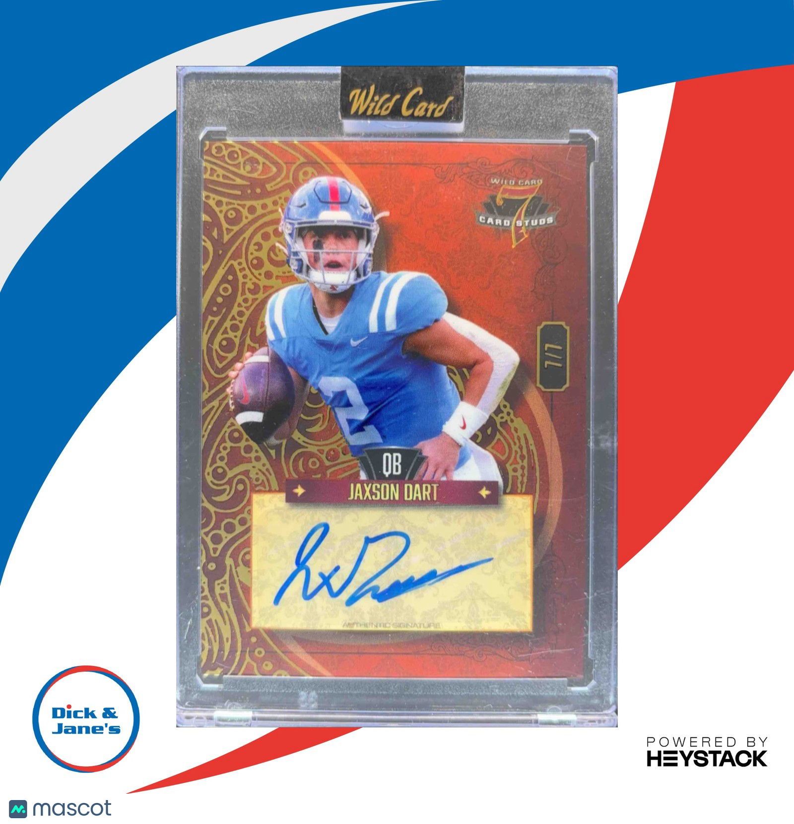 2023 Wild Card 7 Studs Jaxson Dart Left Club Gold Orange 7/7 New York Giants RC