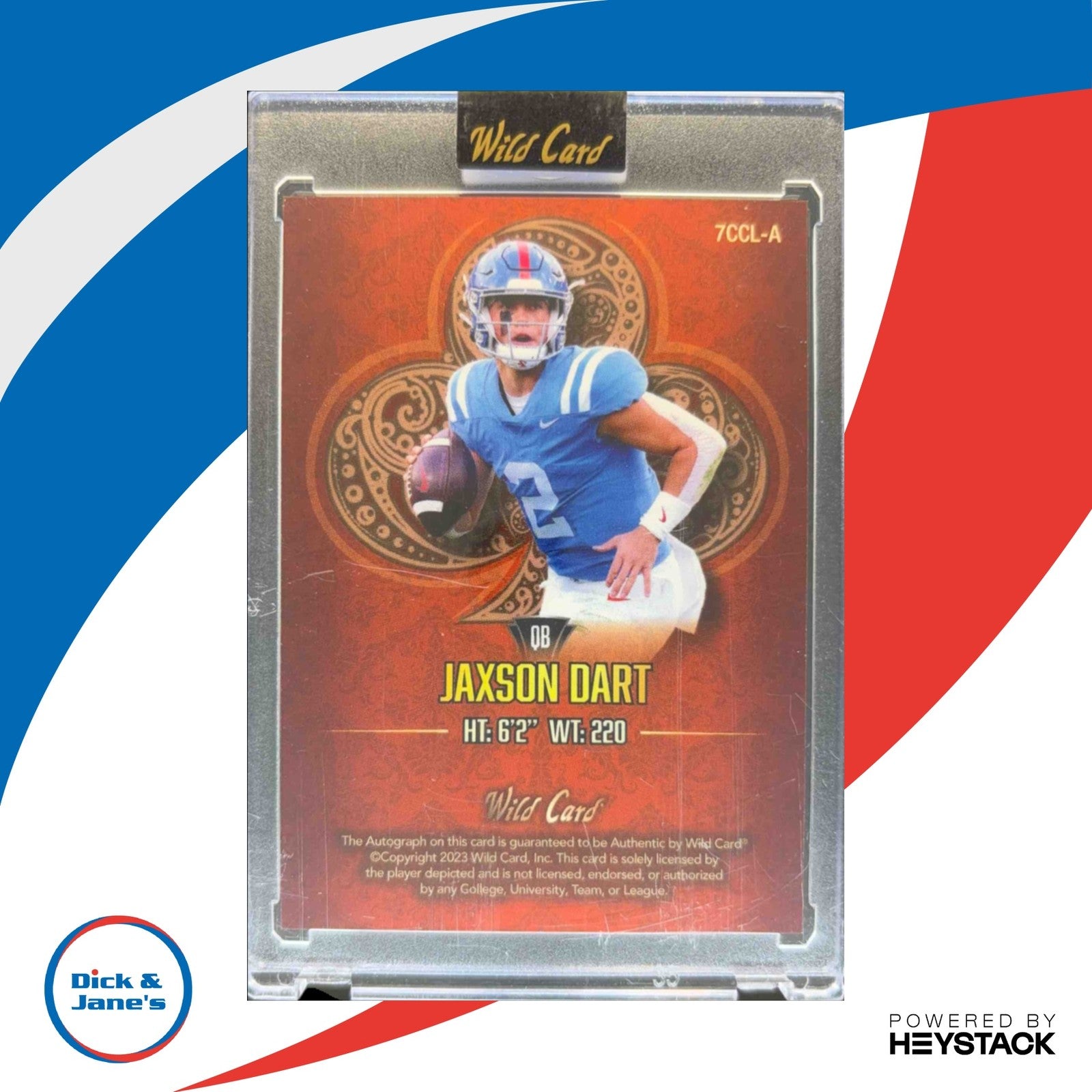 2023 Wild Card 7 Studs Jaxson Dart Left Club Gold Orange 7/7 New York Giants RC