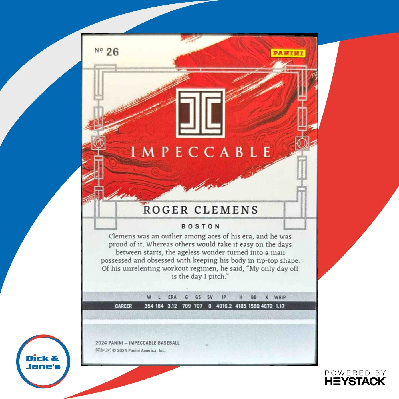 2024 Panini Impeccable Roger Clemens Holo Silver 1/25 #26 Boston Red Sox