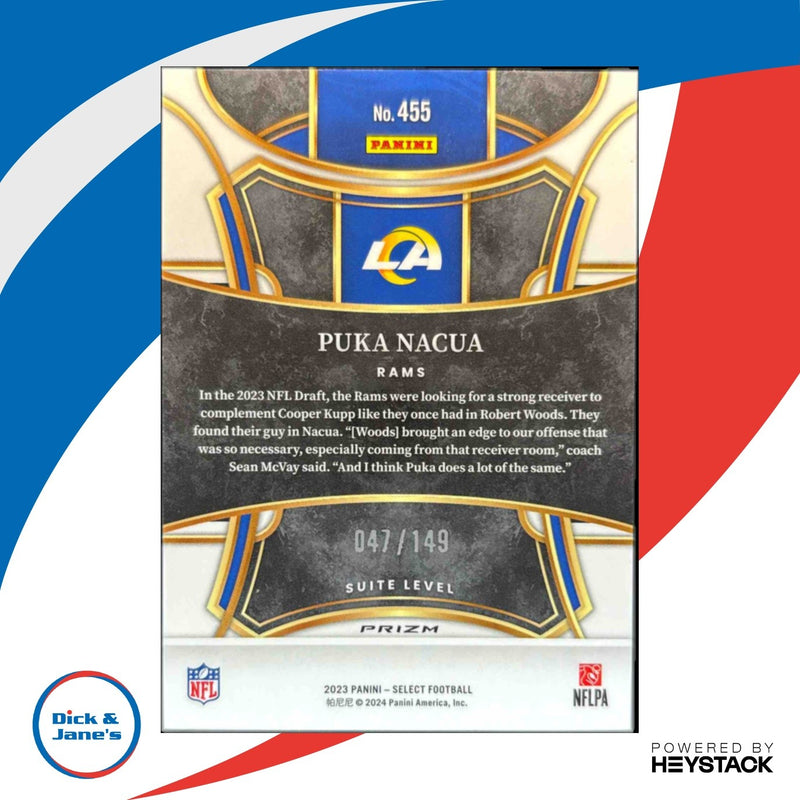 2023 Panini Select Puka Nacua Tri Color Prizms 47/149 RC Suite Los Angeles Rams