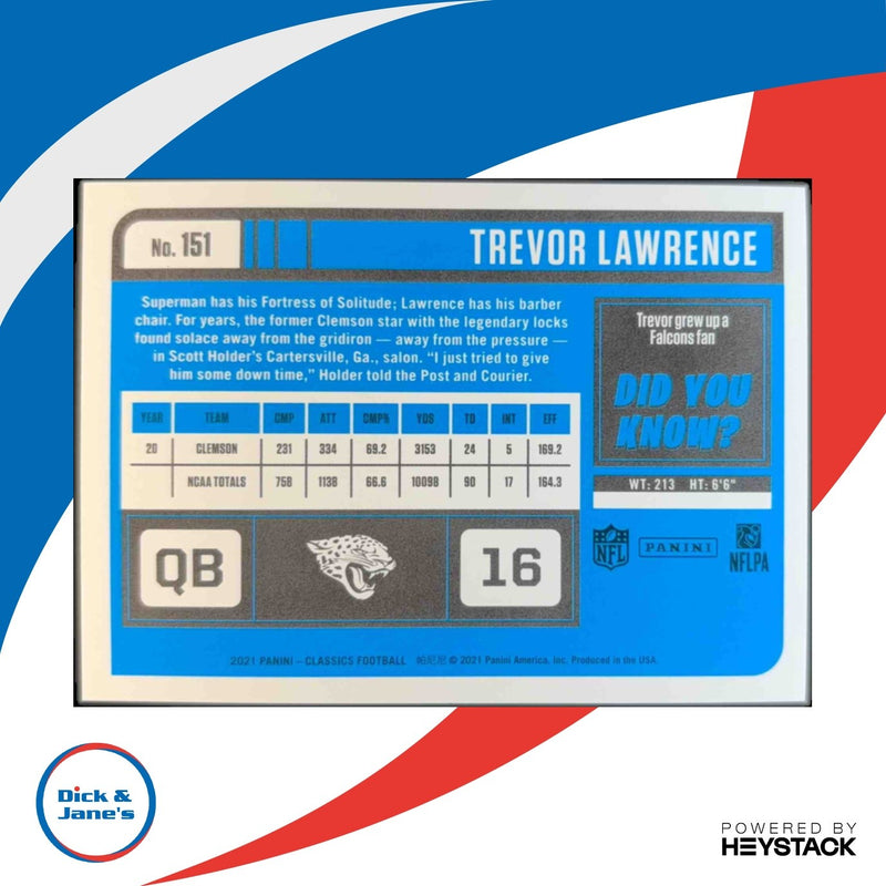 2021 Panini Classics Trevor Lawrence Blue Back /75