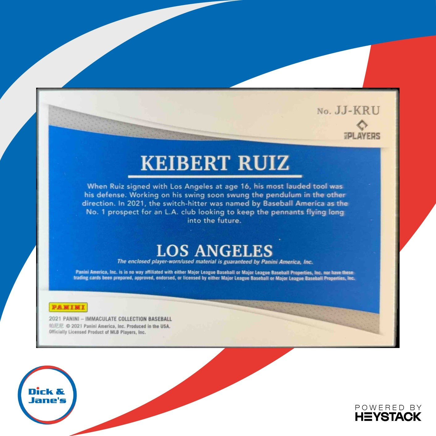 2021 Immaculate Collection Keibert Ruiz Jumbo Jerseys /49 RC Los Angeles Dodgers