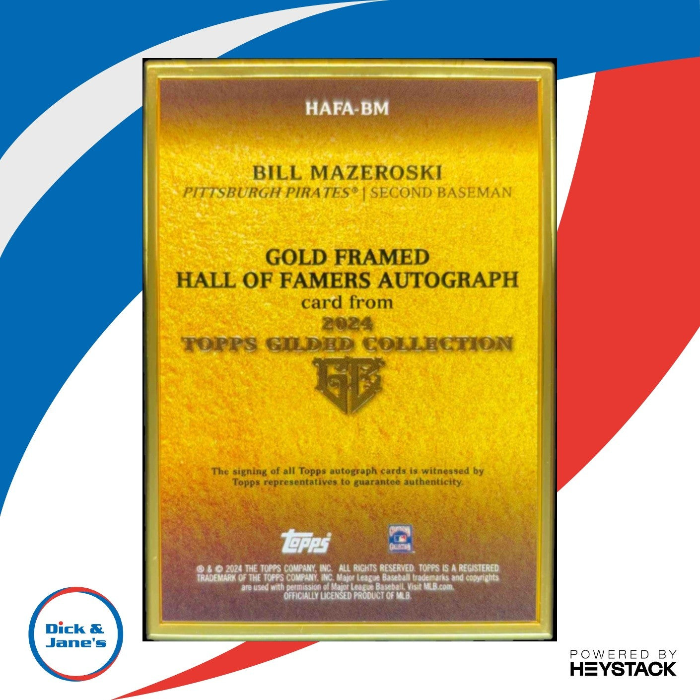2024 Topps Gilded Collection Bill Mazeroski Gold Framed HOF Auto Rose 26/50