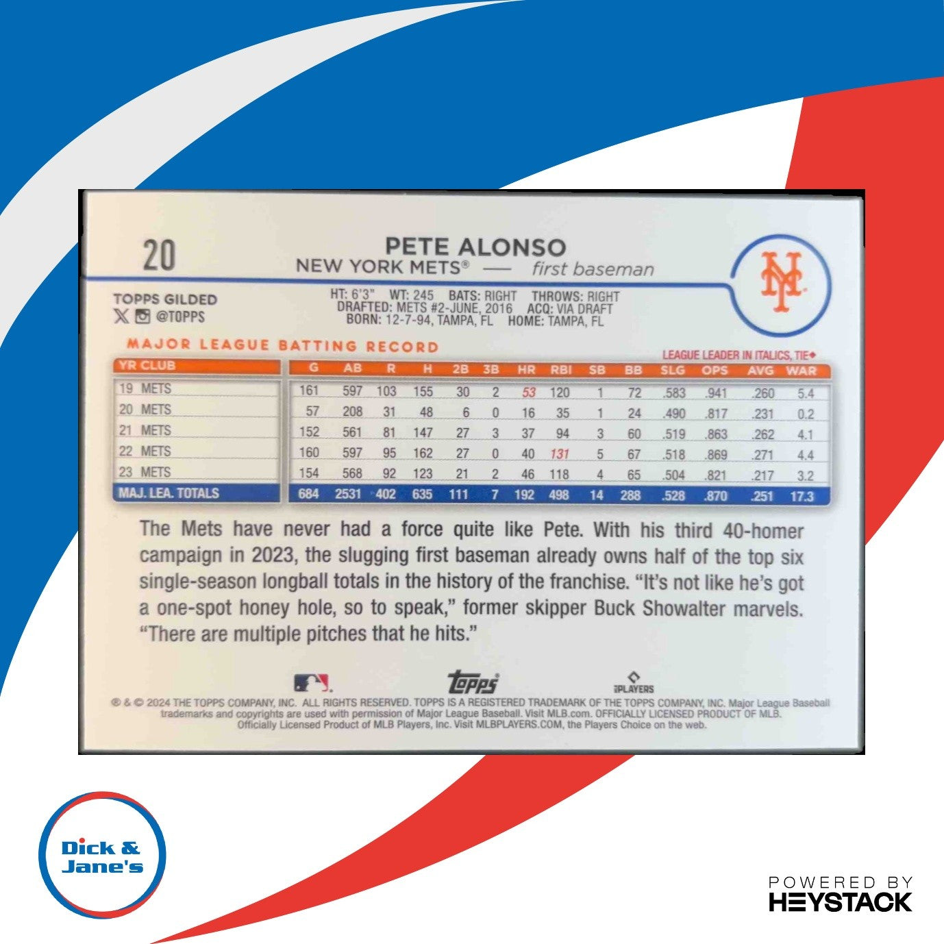 2024 Topps Chrome Gilded Collection Pete Alonso Gold Wave Refractor 18/75 Mets