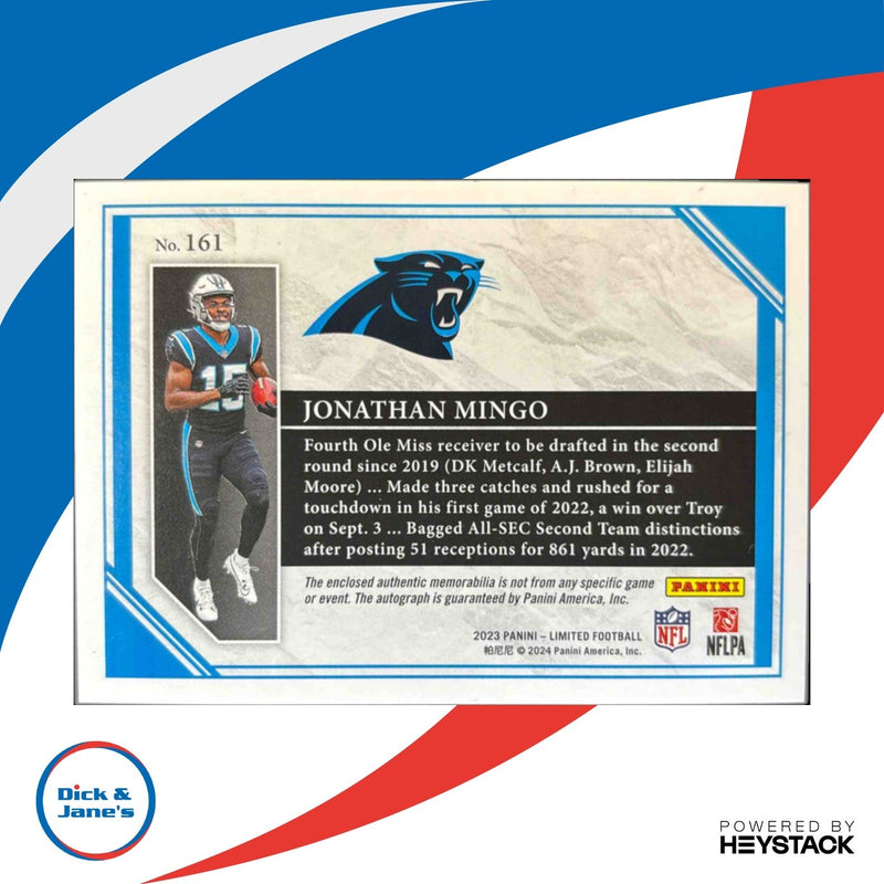 2023 Panini Limited Jonathan Mingo Silver Spotlight 53/75 Auto Panthers Rookie