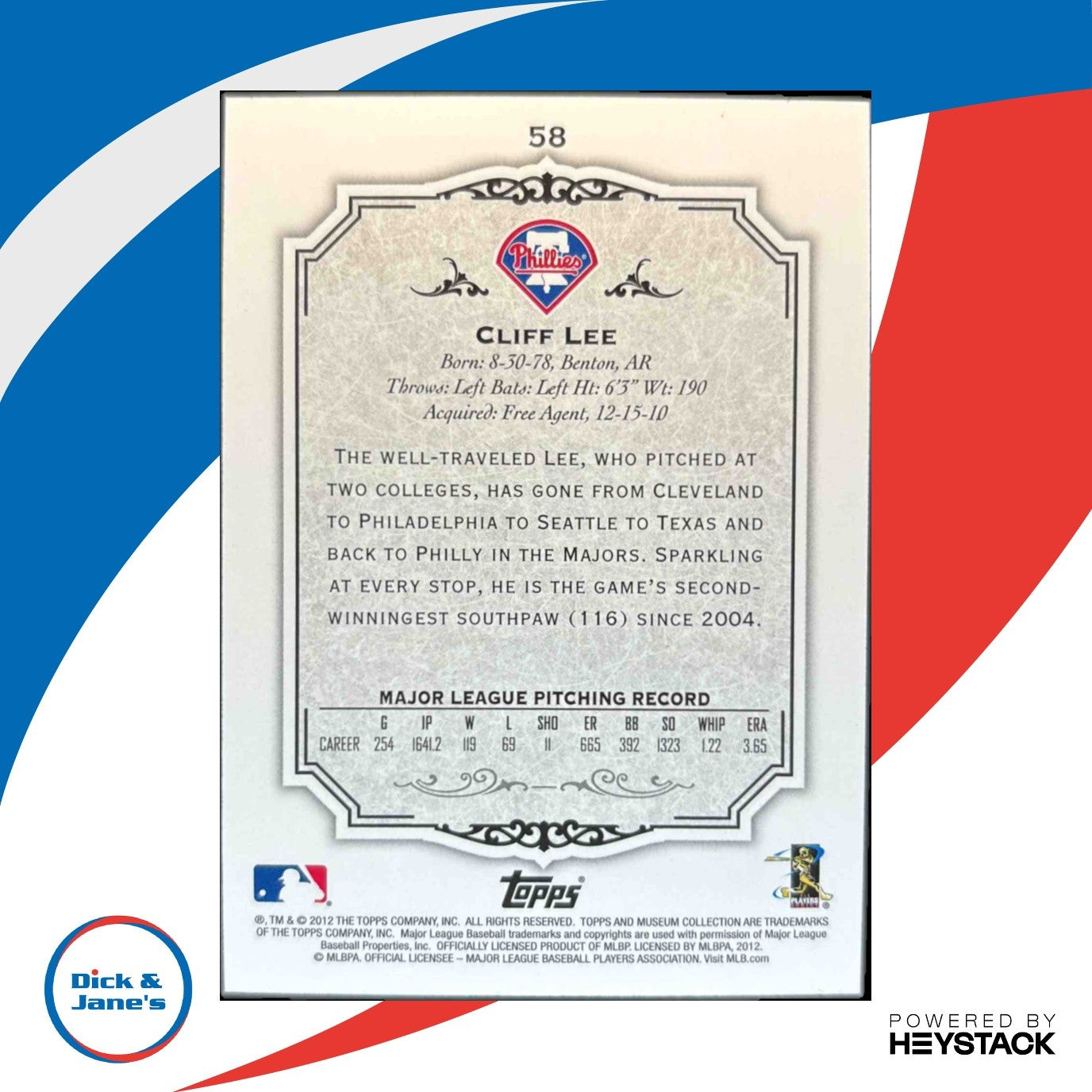 2012 Topps Museum Collection Cliff Lee #58 Philadelphia Phillies