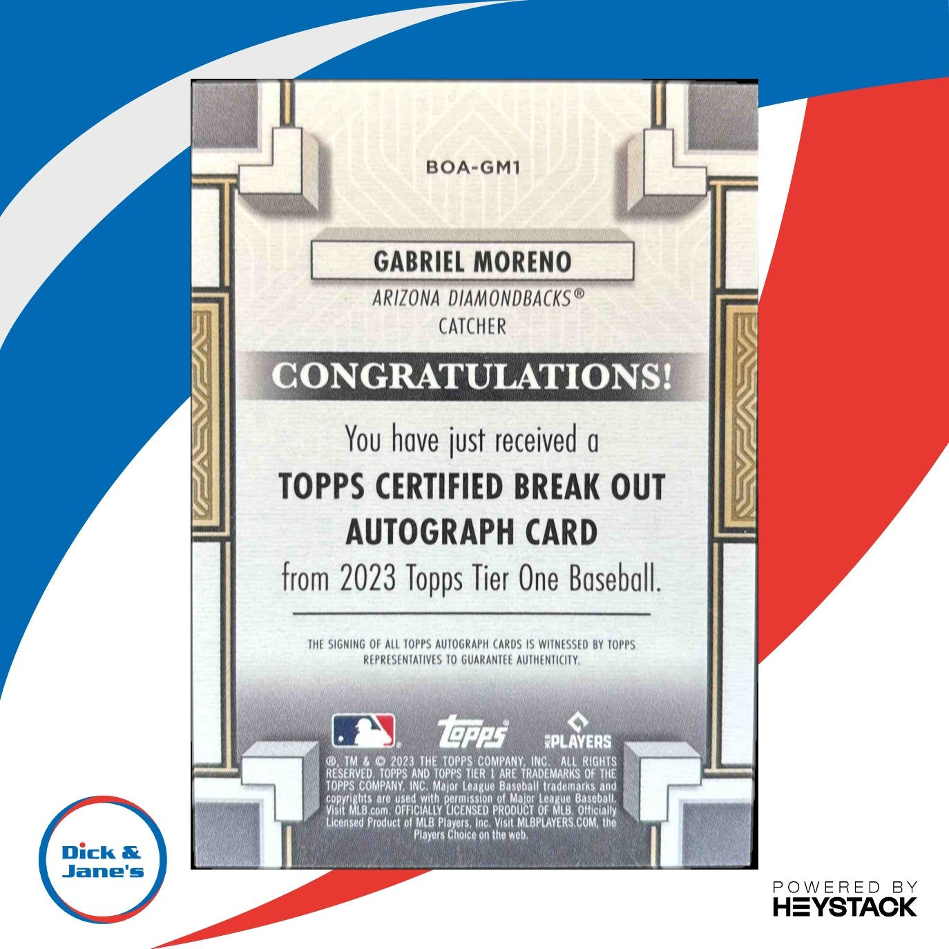 2023 Topps Tier One Gabriel Moreno Break Out Auto 203/299 Rookie Diamondbacks