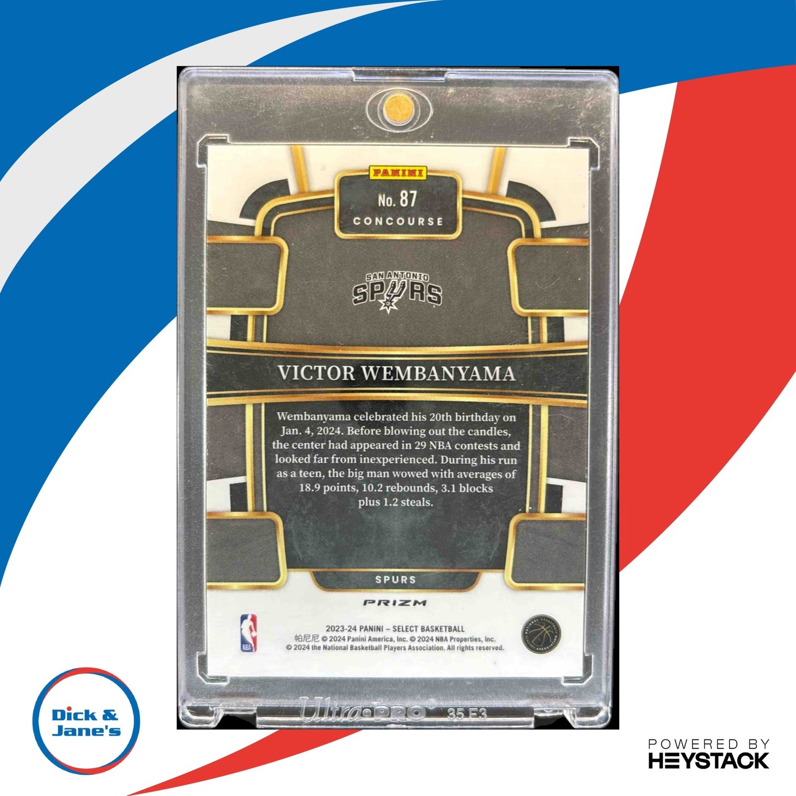 2023-24 Panini Select Victor Wembanyama Blue Cracked Ice Prizms #87 Spurs Rookie