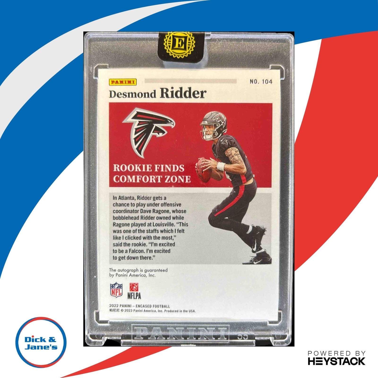 2022 Panini Encased Desmond Ridder Auto 1/20 #104 RC Atlanta Falcons