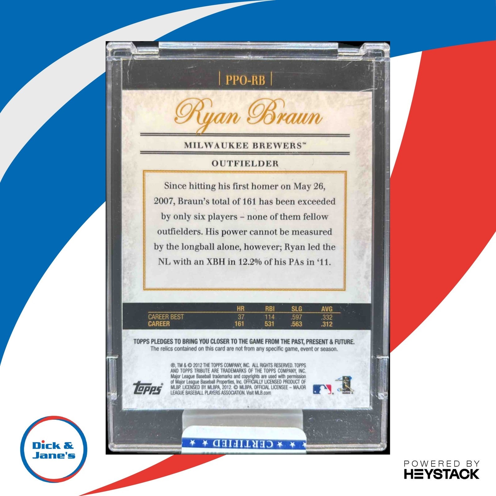 2012 Topps Tribute Ryan Braun Positions of Power Relics Blue 27/50 Milwaukee