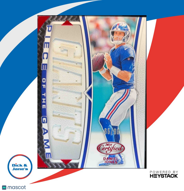 2024 Panini Certified Daniel Jones Piece of the Game Red 65/99 New York Giants