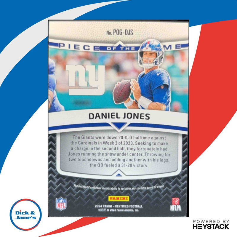 2024 Panini Certified Daniel Jones Piece of the Game Red 65/99 New York Giants