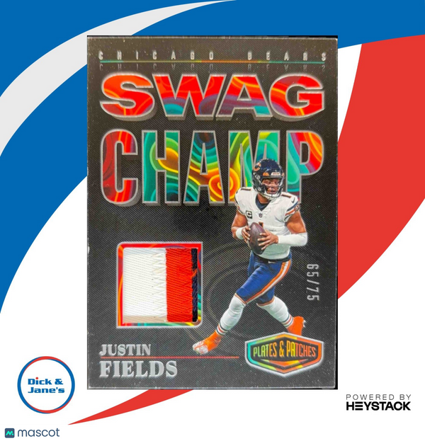 2023 Panini Plates & Patches Justin Fields Swag Champ /75 MEM Chicago Bears