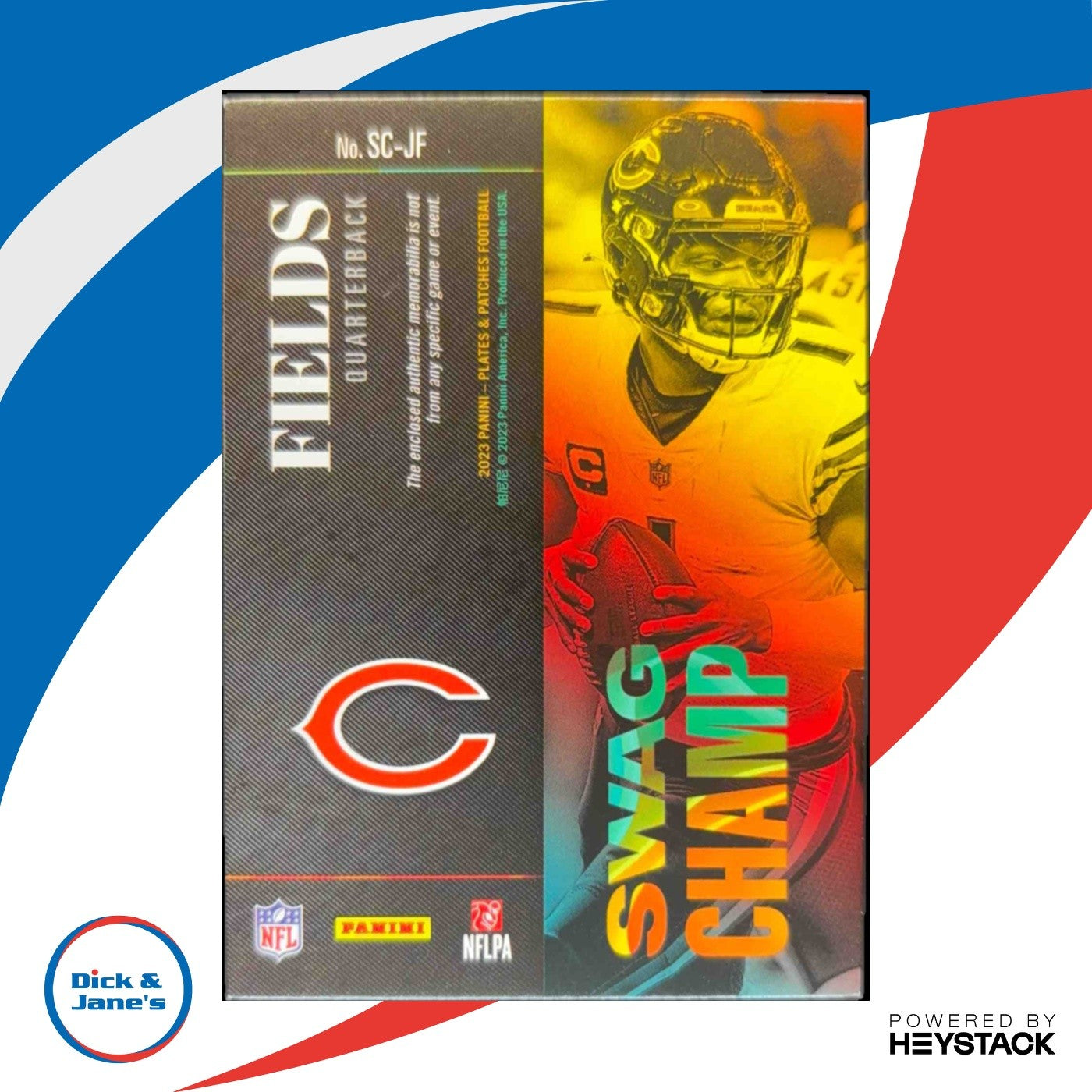 2023 Panini Plates & Patches Justin Fields Swag Champ /75 MEM Chicago Bears