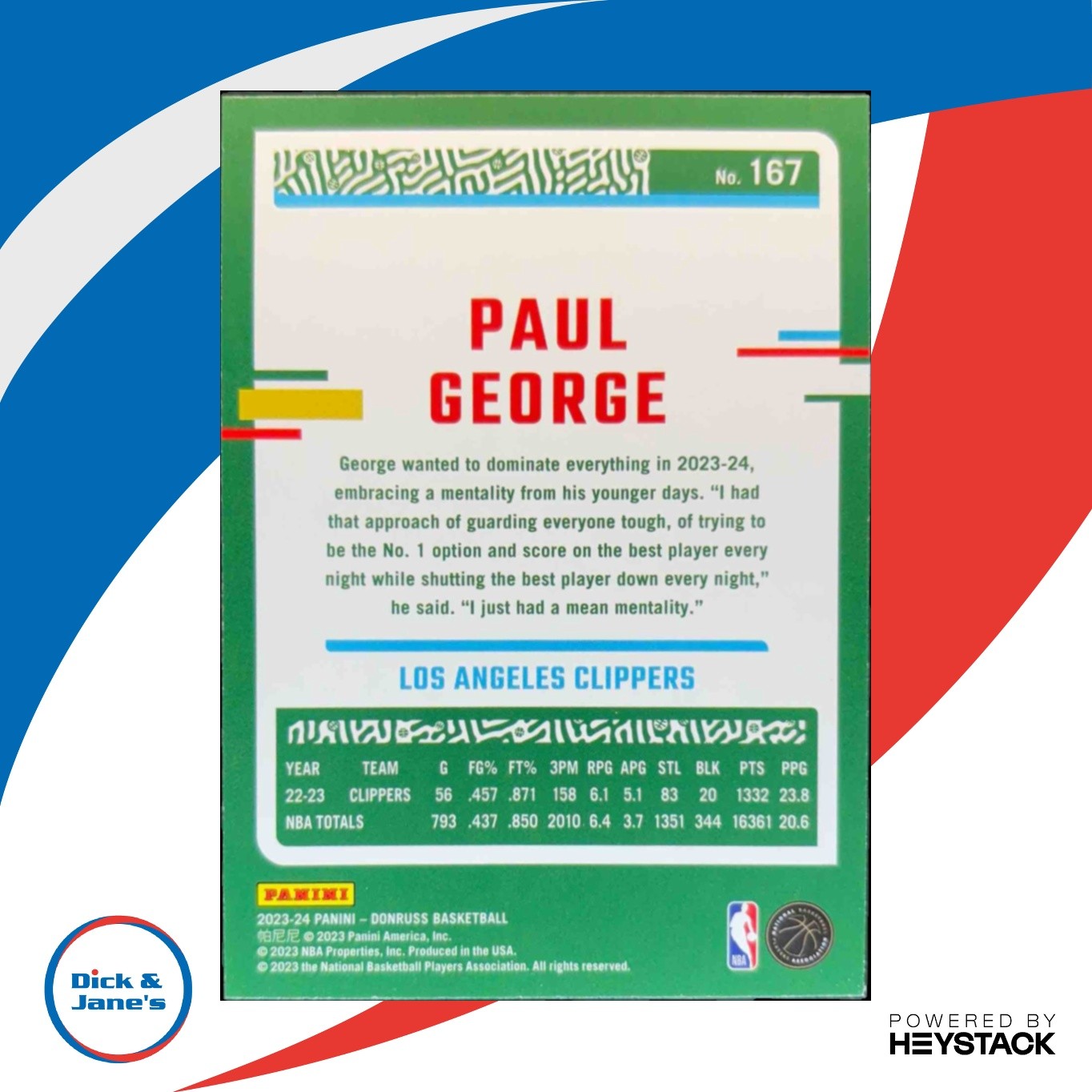 2023-24 Panini Donruss Paul George Red Laser Holo /99 #167 Los Angeles Clippers