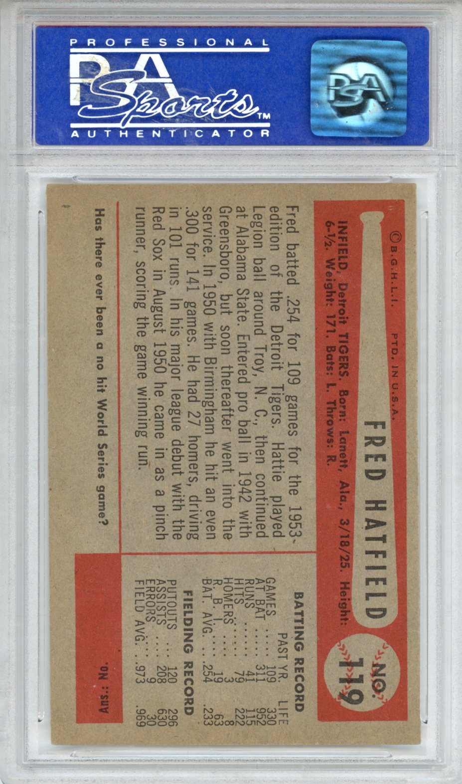 1954 Bowman Fred Hatfield #119 PSA 8
