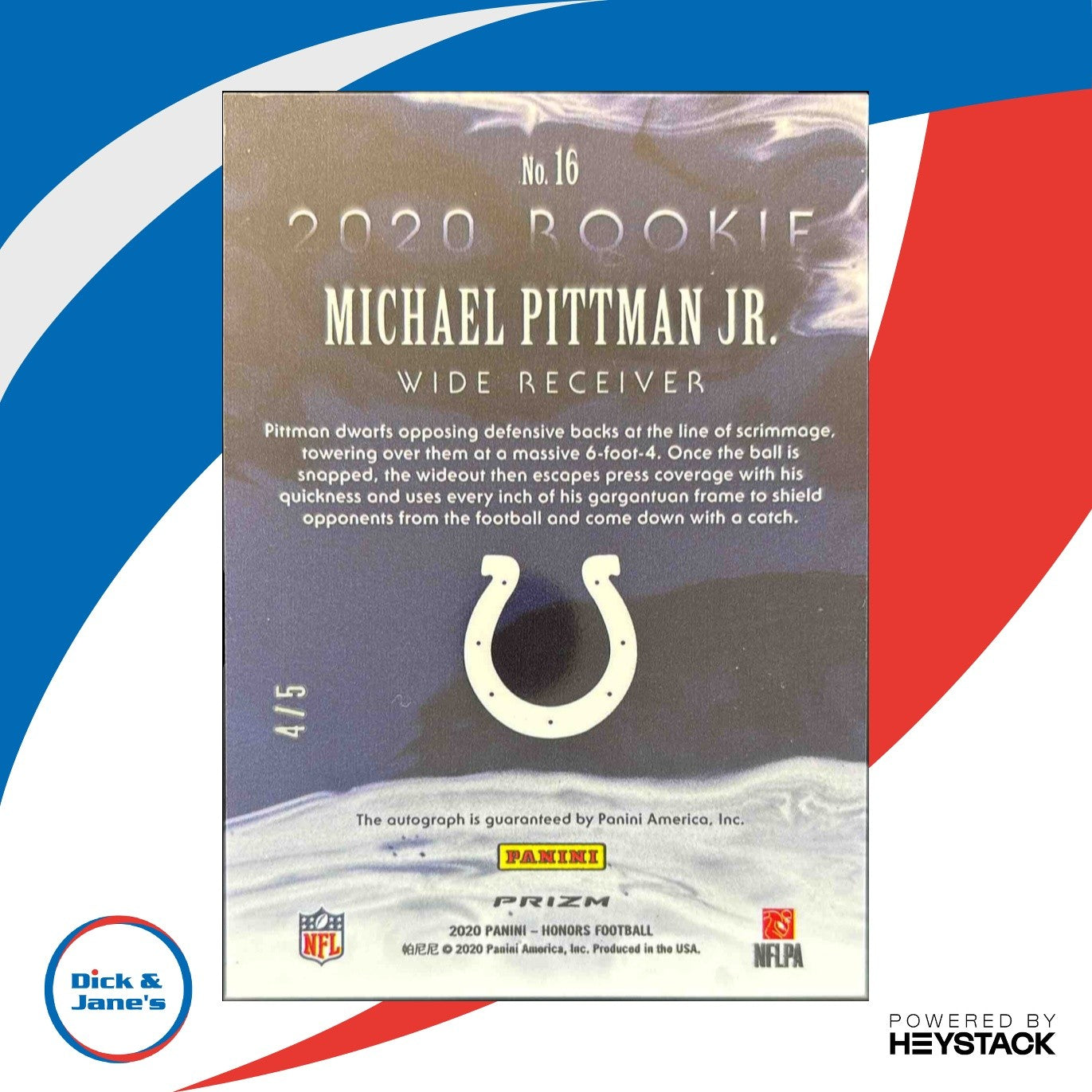 2020 Panini Honors Michael Pittman Jr Rookies Signatures Orange 3/5 Auto Colts