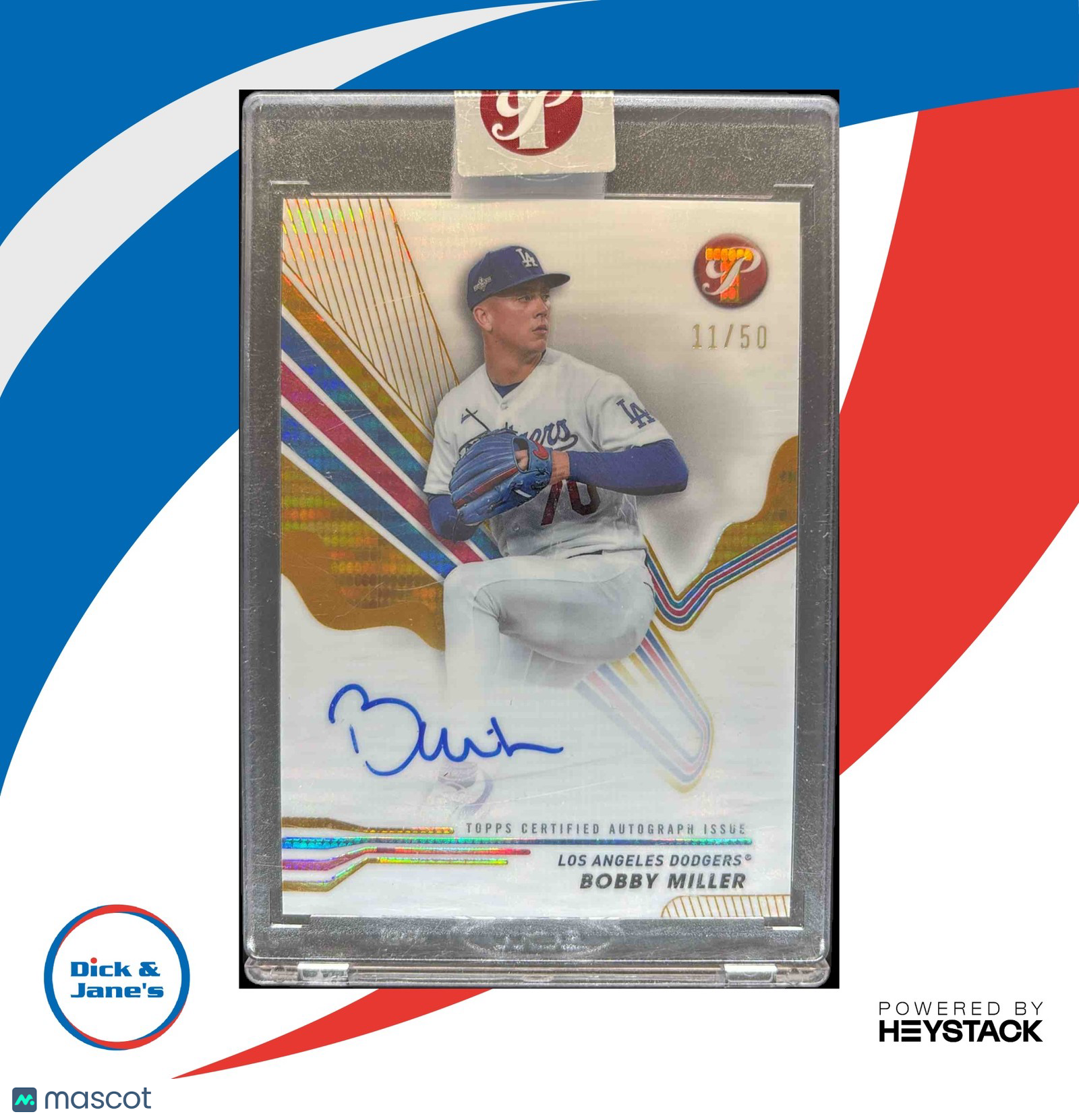 2024 Topps Pristine Bobby Miller Auto Gold Refractor 11/50 Los Angeles Dodgers