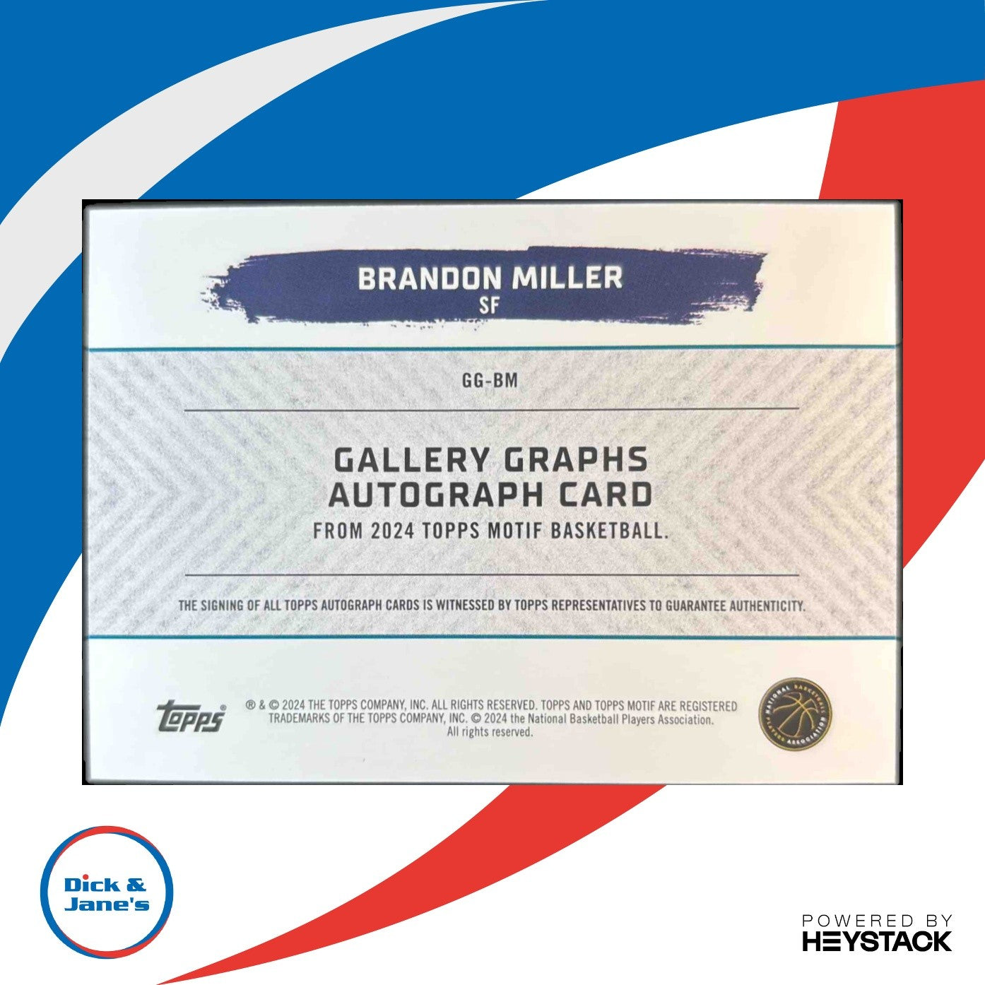 2023-24 Topps Motif Brandon Miller Gallery Graphs Ultramarine Blue 07/49 RC Auto
