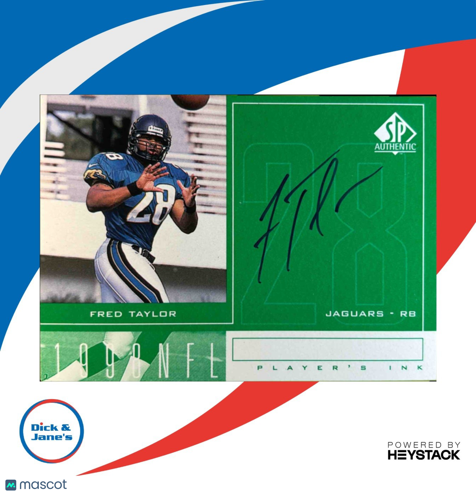 1998 SP Authentic Fred Taylor Player's Ink Green RC Auto Jacksonville Jaguars
