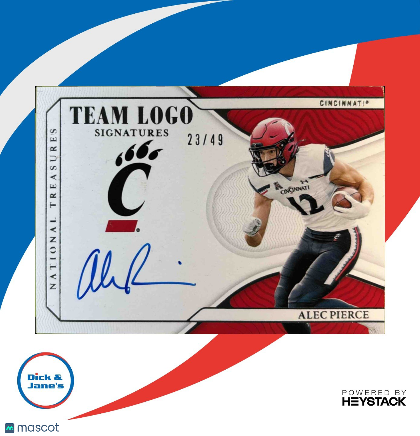 2022 National Treasures Collegiate Alec Pierce Team Logo Signatures /49 Auto RC