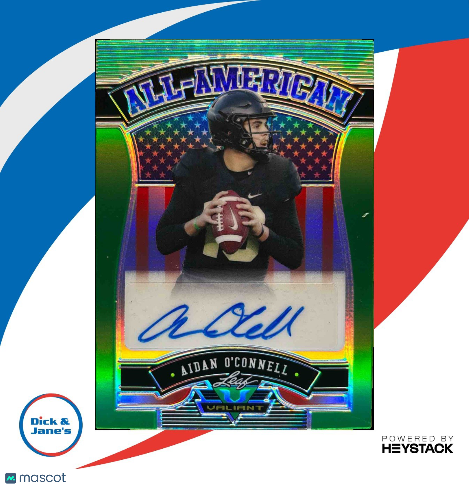 2022 Leaf Valiant Aidan O'Connell All American Auto Green/40 Purdue Boilermakers