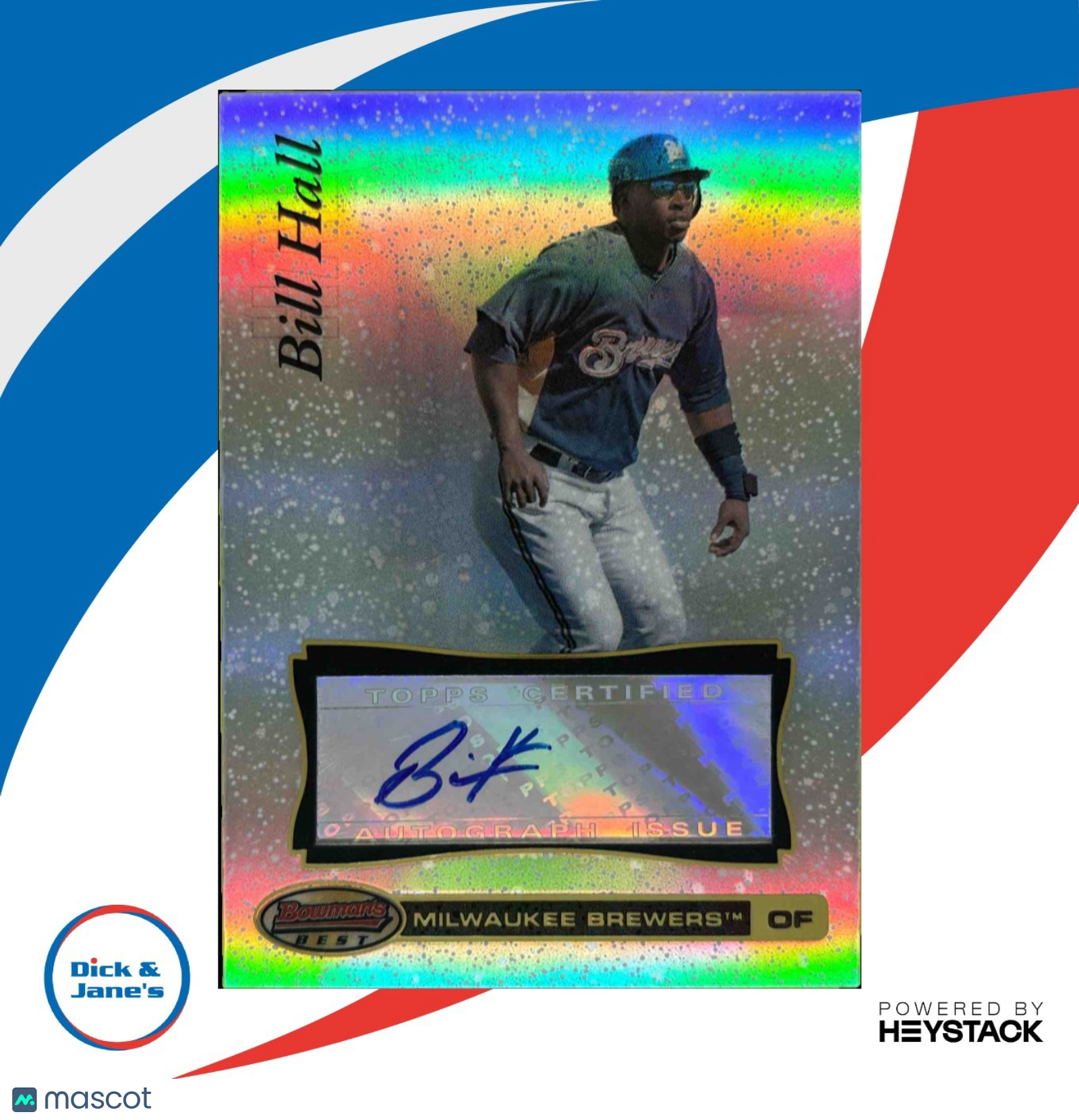 2007 Bowman 's Best Bill Hall #36 Auto Milwaukee Brewers