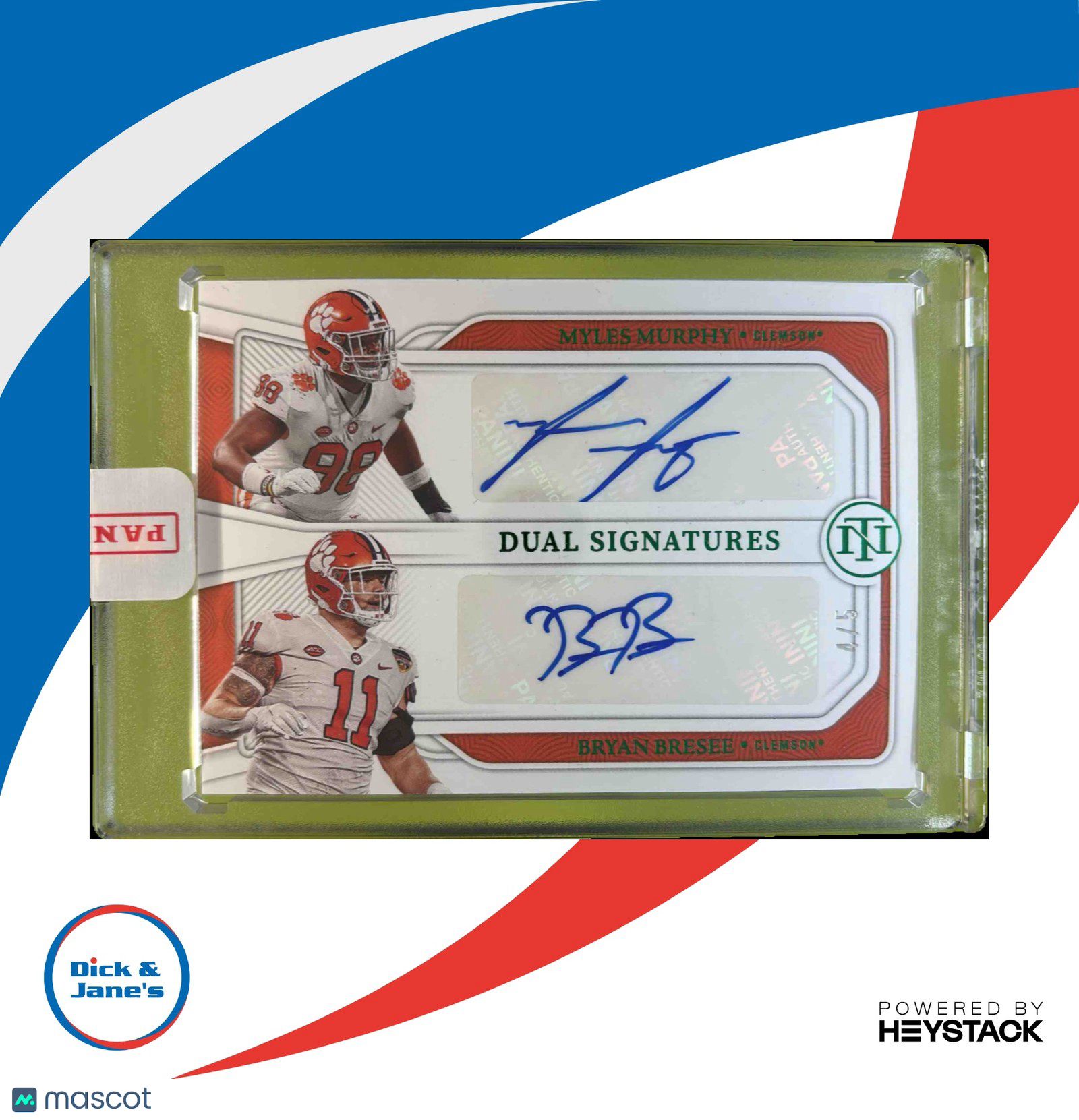 2023 National Treasures Bryan Bresee Myles Murphy Emerald 1/5 Auto RC Clemson